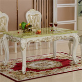 欧式新款整装餐桌椅组合高档天然大理石长方桌实木描金雕花长方桌