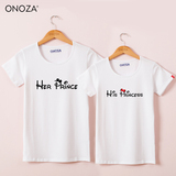 ONOZA情侣装夏装新款短袖卡通T恤女 公主王子字母印花白色体恤潮