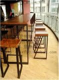 美式复古怀旧高脚椅咖啡椅休闲椅创意工业铁艺实木椅吧台椅餐桌椅