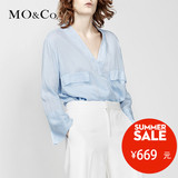 MO&Co.和风交领门襟V领口袋长袖纯色休闲衬衫MA162SHT03 moco