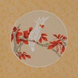 【传世书画】小品工笔花鸟国画红叶白鹦鹉【516】已装裱手绘无款