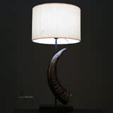 【灯的艺术与设计】东南亚风格手工天然牛角亚麻灯罩卧室床头台灯