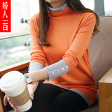 2015秋冬装新款品韩版女士毛衣长袖套头假两件套针织衫高领打底衫