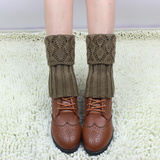 秋冬针织毛线格子女短袜套腿套韩国宽松堆堆袜短鞋套护腿靴套脚套