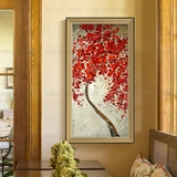 红红火火厚油手绘发财树油画现代简约别墅酒店餐厅玄关装饰画热销