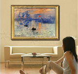 纯手绘油画莫奈画客厅玄关装饰画餐厅画现代卧室壁画海景日出印象
