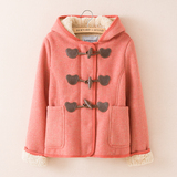2015冬装少女学生小熊维尼专柜加厚羊羔绒毛呢外套短款羊毛大衣