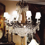 欧式创意水晶灯欧式蜡烛灯现代客厅黑色铁艺灯餐厅卧室灯布艺吊灯