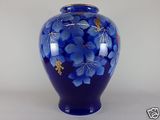 国外代购 家居饰品 150228 老式日本葡萄藤手绘瓷器花瓶 蓝色