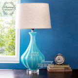创意地中海美式现代简约式水晶床头灯 卧室台灯 蓝色玻璃田园台灯