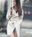 2016韩国东大门新款韩版中长款系带收腰风衣女外套大码女装显瘦女