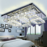 美式现代简约LED长方形客厅吸顶灯具不锈钢变色遥控金色水晶吊灯