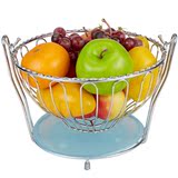 摆时尚水果盘干果盒客厅厨房置物架收纳篮不锈钢水果篮创意圆形摇