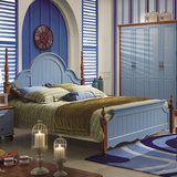 家具地中海风格床蓝色1.8米1.5橡木实木床双人床结婚床储物高箱床