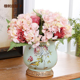 橡树庄园 欧式温莎玫瑰花瓶整体花艺套装摆件 家居样板房装饰品