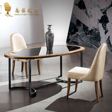 现代简约椭圆形餐桌餐椅子组合 欧式高档实木餐台钢化玻璃饭桌