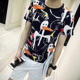 夏季日系纯棉半袖潮流涂鸦卡通印花韩版男士修身短袖T恤tee潮男装