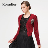 Koradior/珂莱蒂尔春款韩版女装短款百搭修身气质针织开衫外套潮