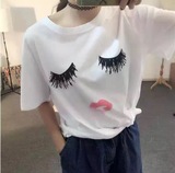 海外专柜代购 Acne 2016明星同款长睫毛性感红唇印花男女短袖T恤