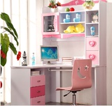 儿童书桌书柜书架组合粉色女孩转角电脑桌现代家用学习桌写字台