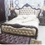 包邮卧室新古典家具美式床欧式双人床法式深色描金太子床高箱储物