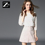 ZK淑女气质立体花朵雪纺衫伞裙半身裙时尚套装两件套2016春夏新款