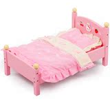 MOMO粉色床兔小床娃娃床幼儿园木制芭比床儿童过家家仿真玩具