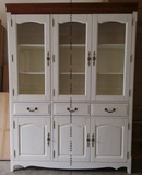 美式书房家具 地中海全纯实木玻璃储物柜 白橡木三门1.5米书柜U52