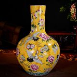 景德镇陶器瓷花瓶摆件 仿古粉彩仙鹤手绘花瓶 家居装饰品客厅瓷器