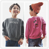 韩国进口童装正品代购 2016秋款 MO女童儿童男童做旧米奇印花卫衣
