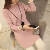 2015冬装新款女装韩版荷叶领蕾丝毛衣女宽松套头中长款针织打底衫