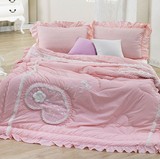 韩国产公主床品正品代购2016高档粉色蕾丝荷叶花边双人棉被子枕套