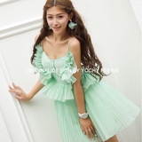 YOCHY原创设计 浅绿吊带收腰显瘦百褶连衣裙可爱公主风格连衣裙