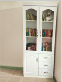 简约现代书柜自由组合二门书柜书橱带玻璃门带抽屉简易书架 白色