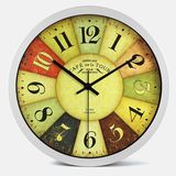 14英寸彩色地中海欧式挂钟复古时尚圆形时钟玻璃挂表金属电子钟!