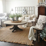 印度进口北欧宜家现代手工编织黄麻美式乡村中式禅意客厅卧室地毯