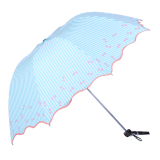 天堂伞2015正品33194E森系女孩三折叠黑胶创意蘑菇条纹防嗮晴雨伞