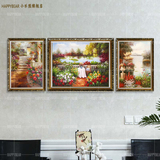 小乐熊 纯手绘欧式风景油画三联客厅沙发背景组合装饰画 壁画