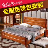 现代中式实木床橡木床雕花1.5米1.2单人床简约双人床1.8米储物床