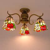 欧式美式乡村田园玫瑰花3头吸顶灯多头玻璃创意餐厅卧室灯