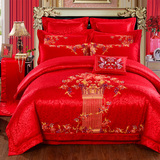 婚庆四件套大红纯棉刺绣1.8六件套2.0m床八十件套全棉床单式被套