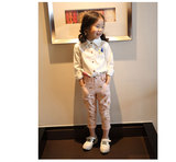 2016春秋装新款韩版儿童翻领字母印花白色长袖衬衫 男女童衬衣