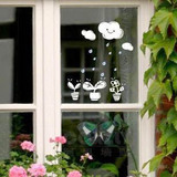 一代墙贴纸 橱窗贴玻璃贴花田园系列花盆 云朵雨滴盆栽 家饰 S187