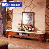欧式天然大理石电视柜美式纯实木雕花整装地柜电视柜茶几客厅组合