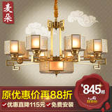 新中式吊灯全铜灯客厅灯具大气复古卧室灯复式楼梯别墅餐厅铜灯饰