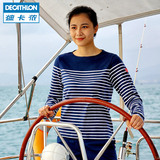 迪卡侬航海运动女式条纹海军风全棉休闲修身长袖t恤针织衫TRIBORD