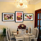雅美馨有框画 餐厅装饰画高档葡萄红酒杯 水果挂画三联画客厅壁画