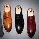 韩版男士雕花商务休闲皮鞋复古潮流英伦风布洛克尖头男鞋子低帮鞋