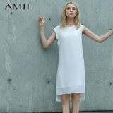 Amii[极简主义]2016夏新纯色层次感短裙纯色雪纺连衣裙女11671681