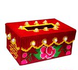 新款牡丹十字绣纸巾盒3D立体绣长方形珍珠毛线圣诞节结婚礼品